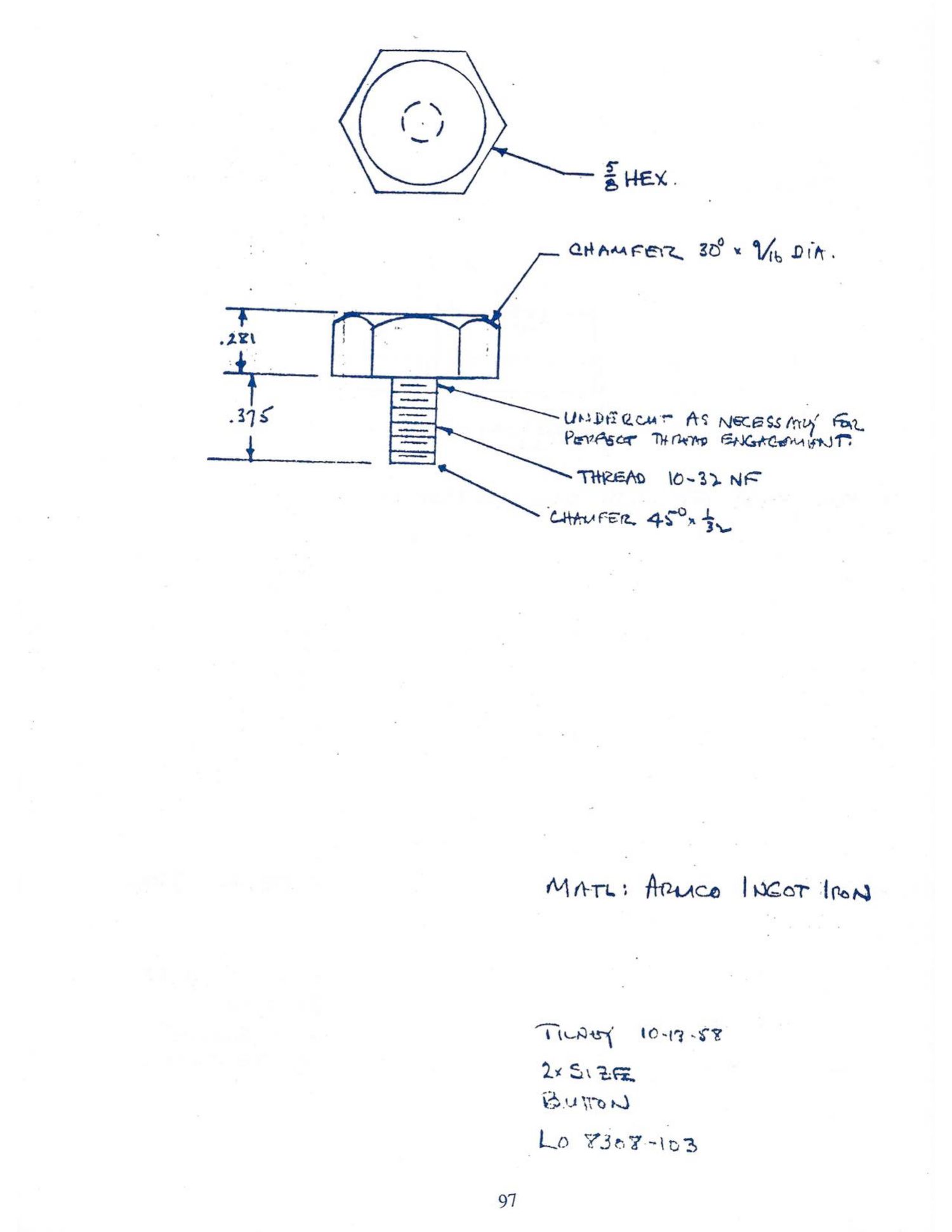 Journal p. 97 / PDF p. 100: LO 8308-103 — Button (Armco ingot iron)